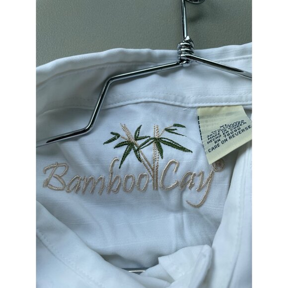 Bamboo Cay Embroidered Shirt Size XL Button Up Short Sleeve White Beach Coastal - Picture 5 of 8